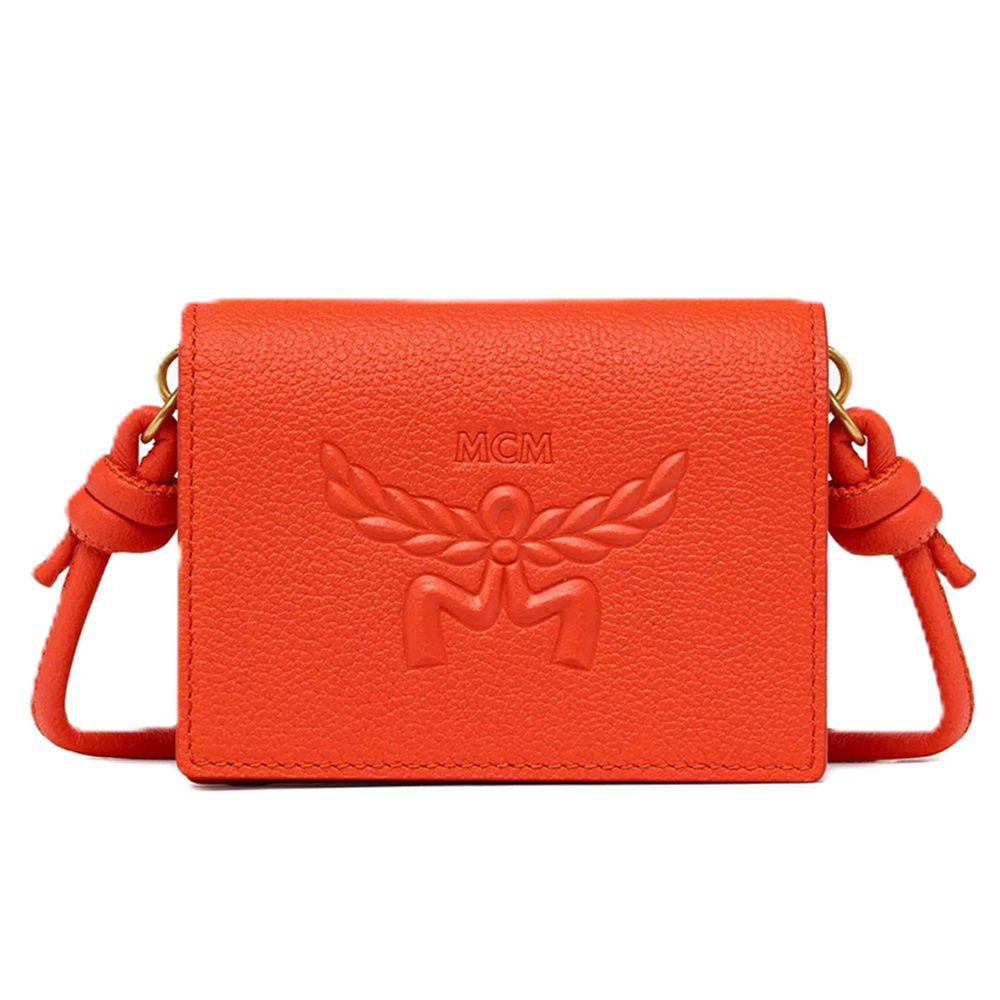 Himmel Crossbody Wallet in Embossed Logo Leather (Orange)
