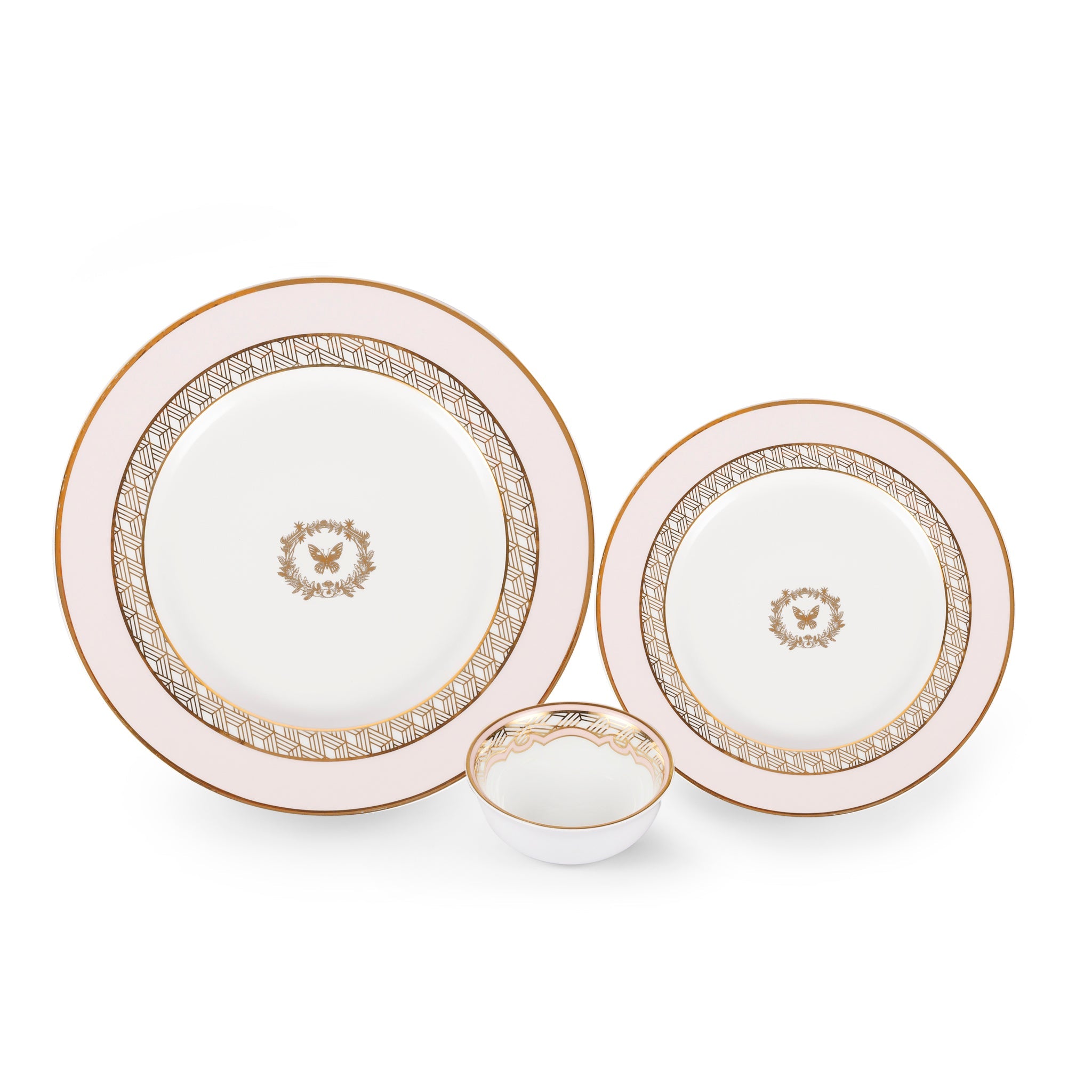 Hitkari Porcelain Mimosa Dinner Set of 18 Pcs | Service for 3 | Premium Mimosa Design |Gold Pink